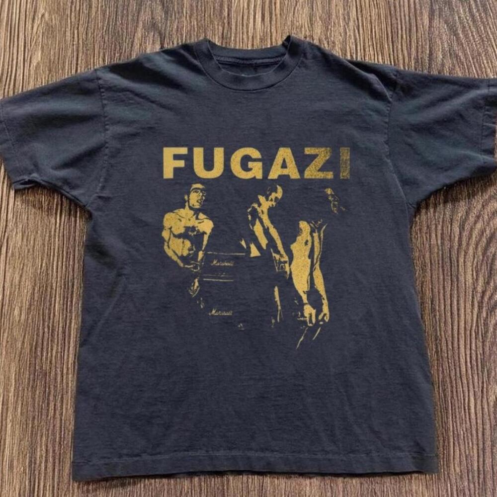 Gildan Black T Shirt Fugazi Band Tee With Yellow Graphic Of Two Figures
